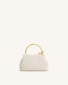 Bruna Dachshund Metal Handle Top Handle Bag - White