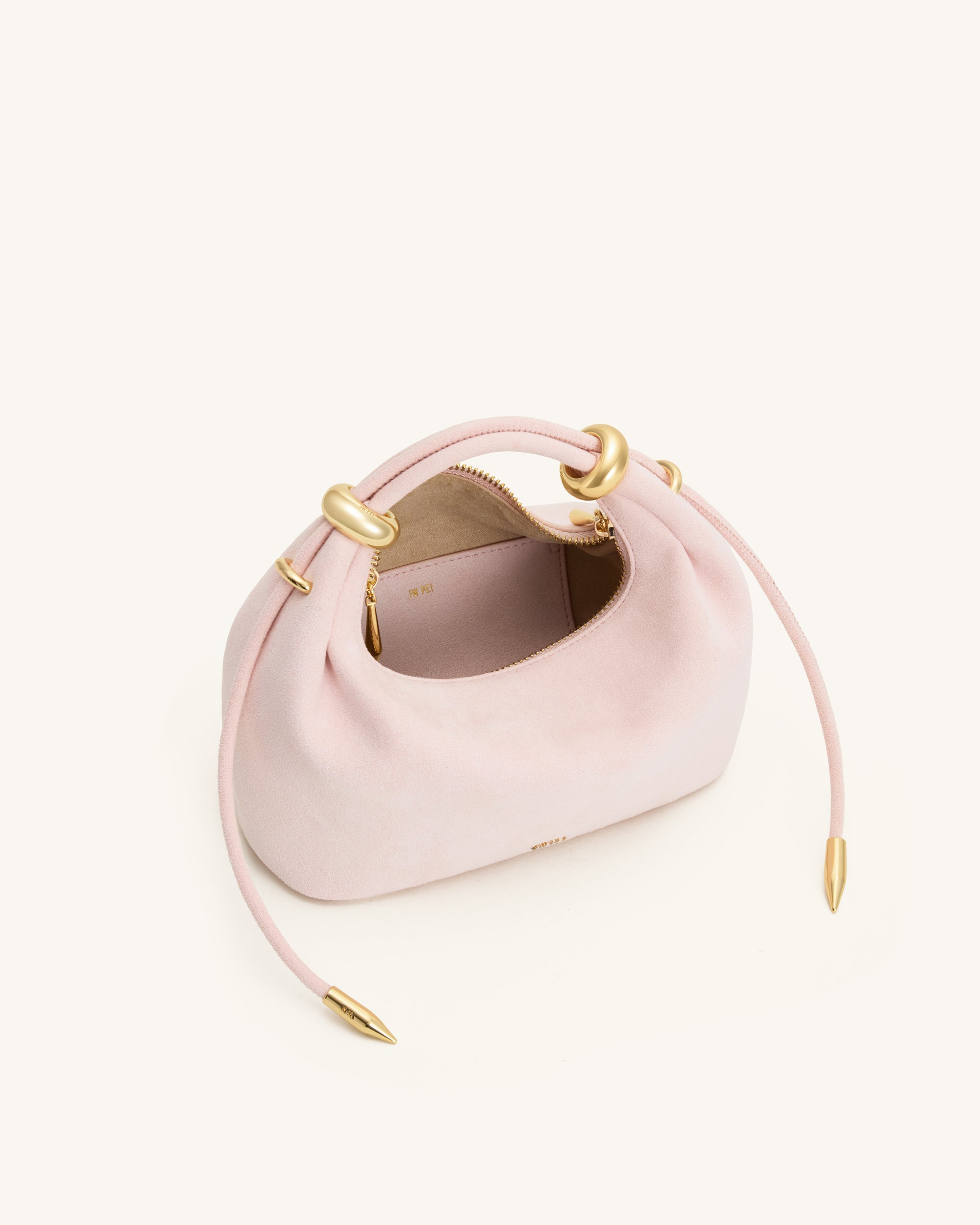 Ellie Faux Suede Metal Ring Embellished Top Handle Bag - Pink