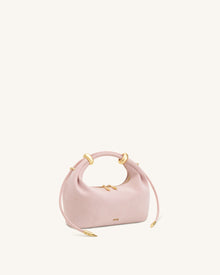 Ellie Faux Suede Metal Ring Embellished Top Handle Bag - Pink