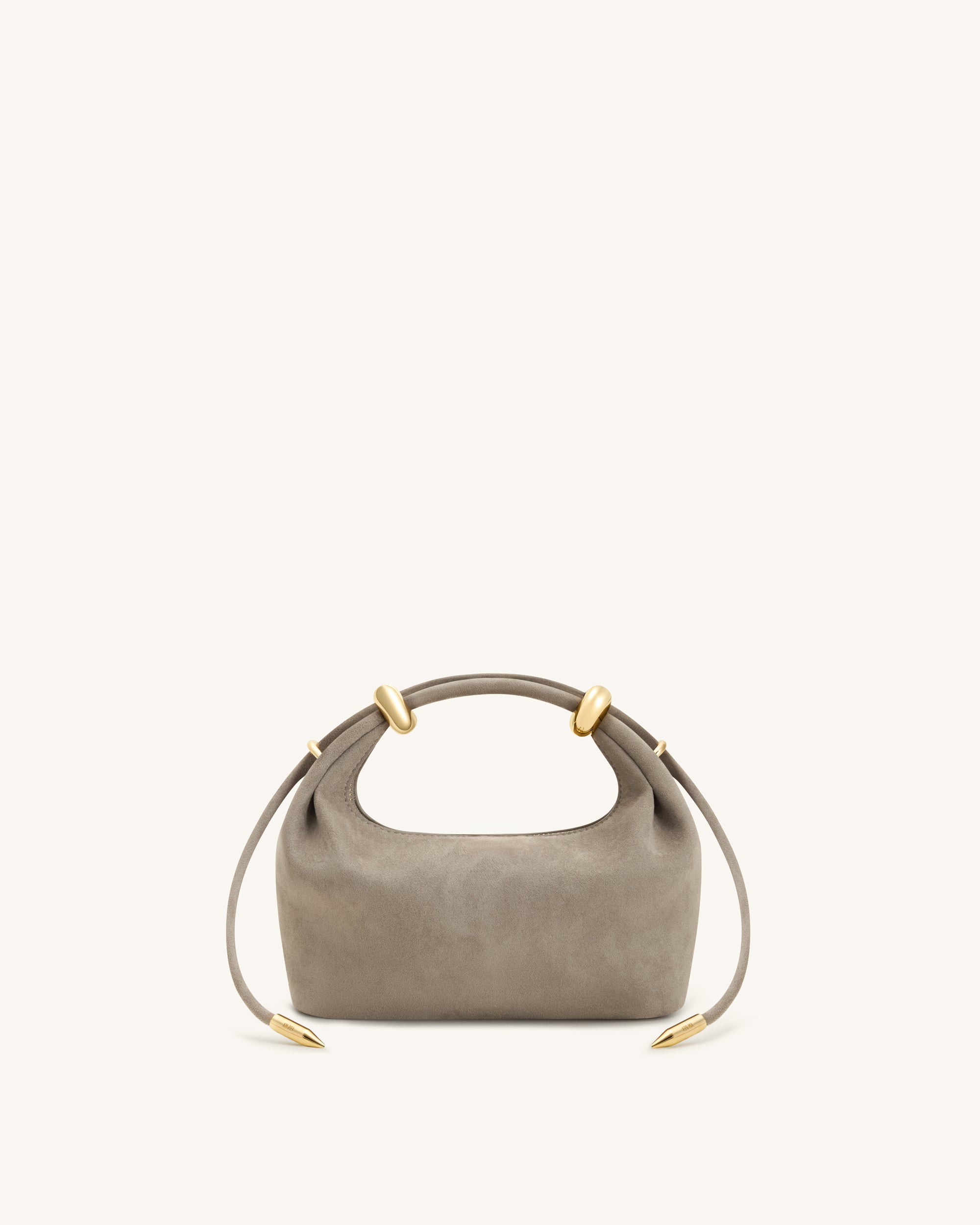 Ellie Faux Suede Metal Ring Embellished Top Handle Bag - Grey