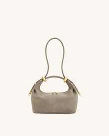 Ellie Faux Suede Metal Ring Embellished Top Handle Bag - Grey