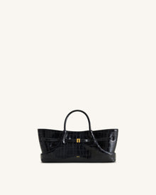 Maeve Dachshund Metal Charm Tote Bag - Black Croc