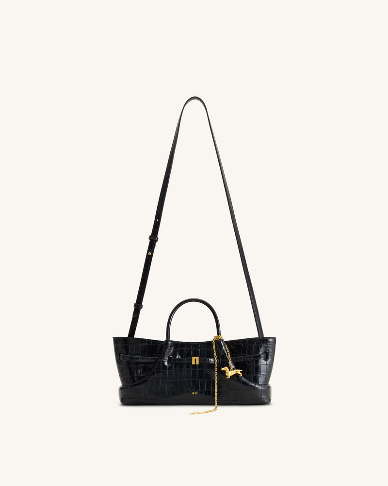 Maeve Dachshund Metal Charm Tote Bag - Black Croc
