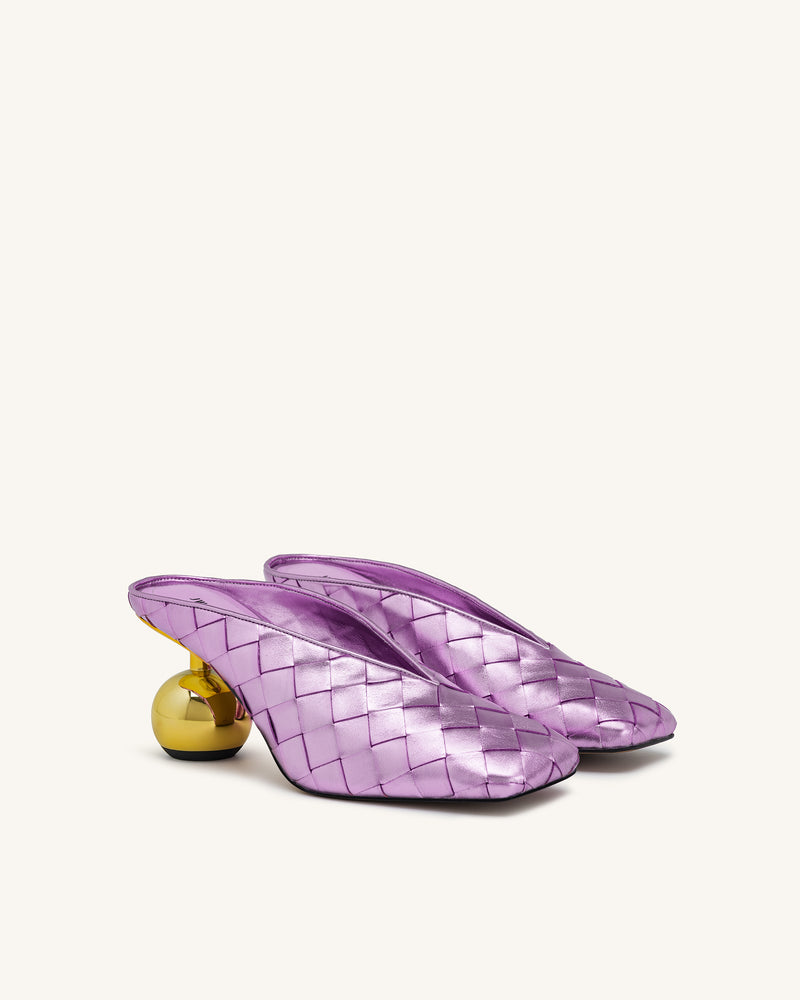 Ellie Woven Square-Toe Mule Heels - Purple
