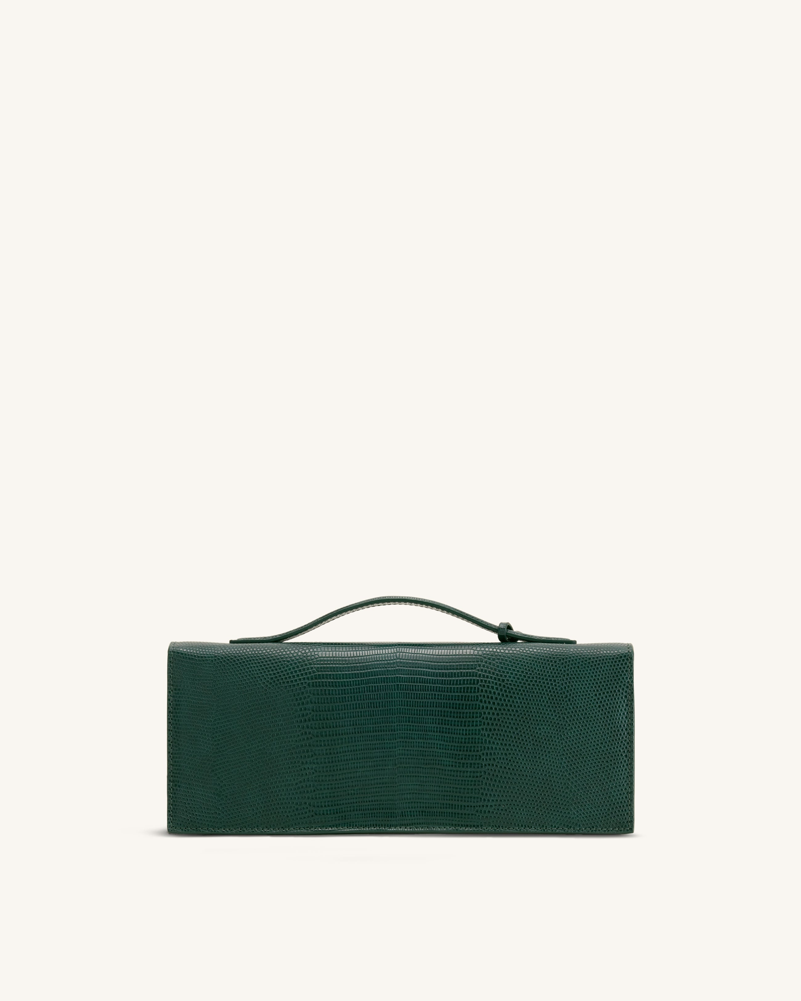 Celeste Envelope Top Handle Bag - Olive Green Lizard Texture