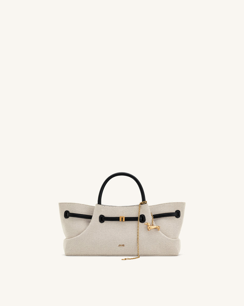 Maeve Dachshund Metal Charm Tote Bag - Black Canvasa