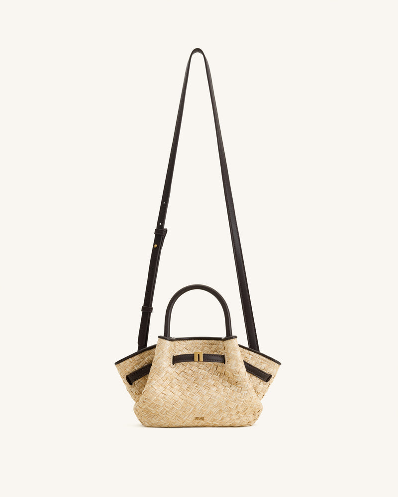 Hana Mini Faux Straw Tote Bag - Brown