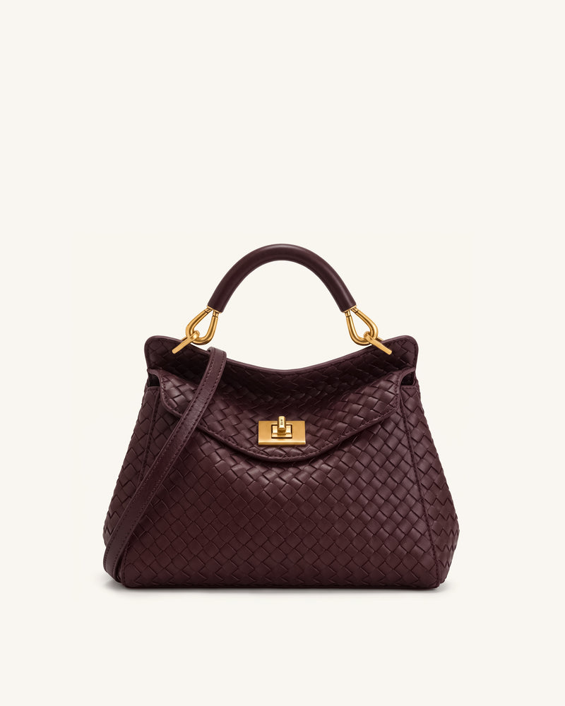 Lucia Classic Woven Top Handle Bag - Dark Burgundy