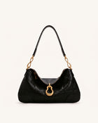 Jayla Metal Pendant Embellished Shoulder Bag - Charcoal Black
