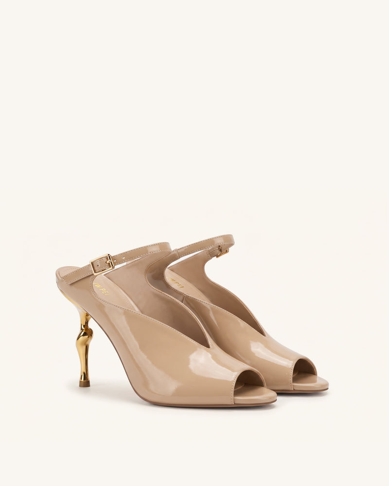 Alivia Gold Metal Peep-Toe Heels - Khaki