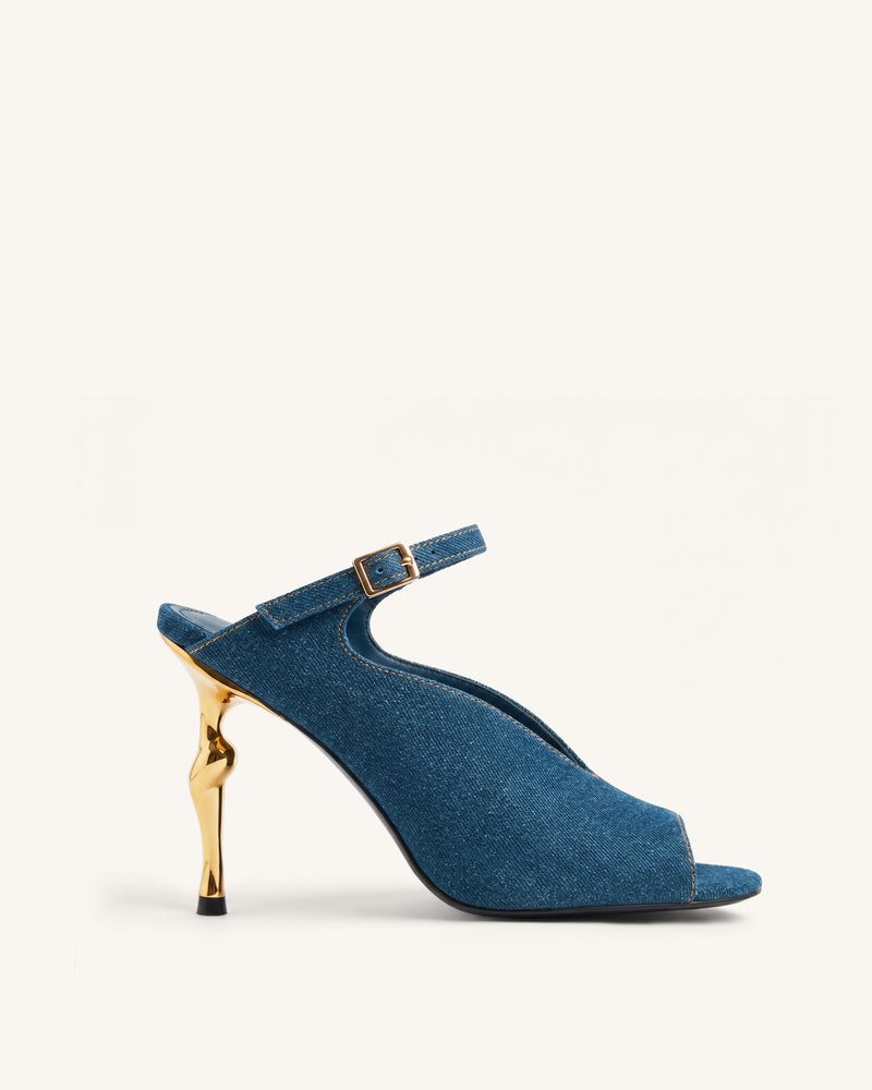 Alivia Gold Metal Peep-Toe Heels - Denim Blue