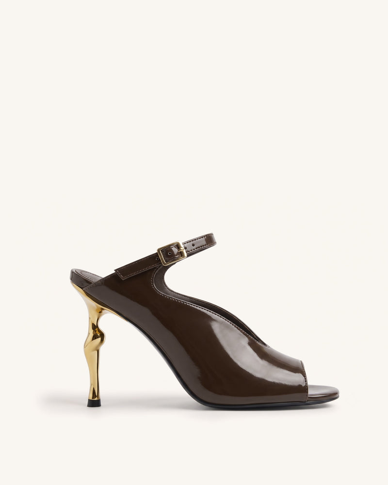 Alivia Gold Metal Peep-Toe Heels - Dark Brown
