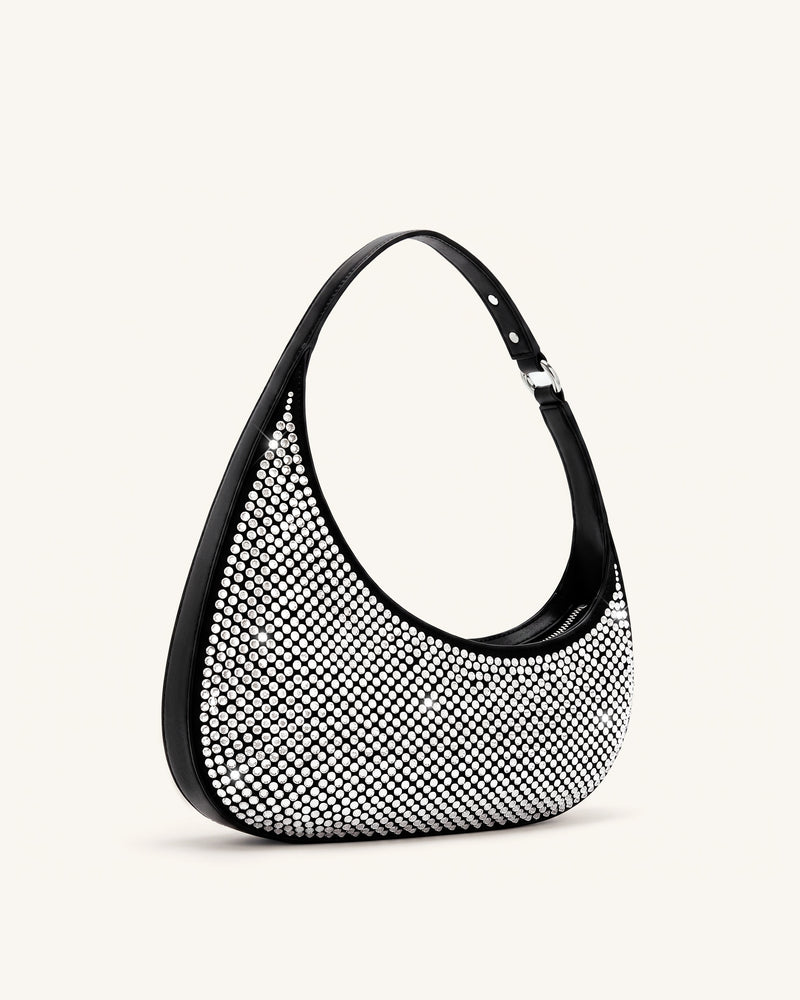 Harlee Artificial Crystal Shoulder Bag - Black