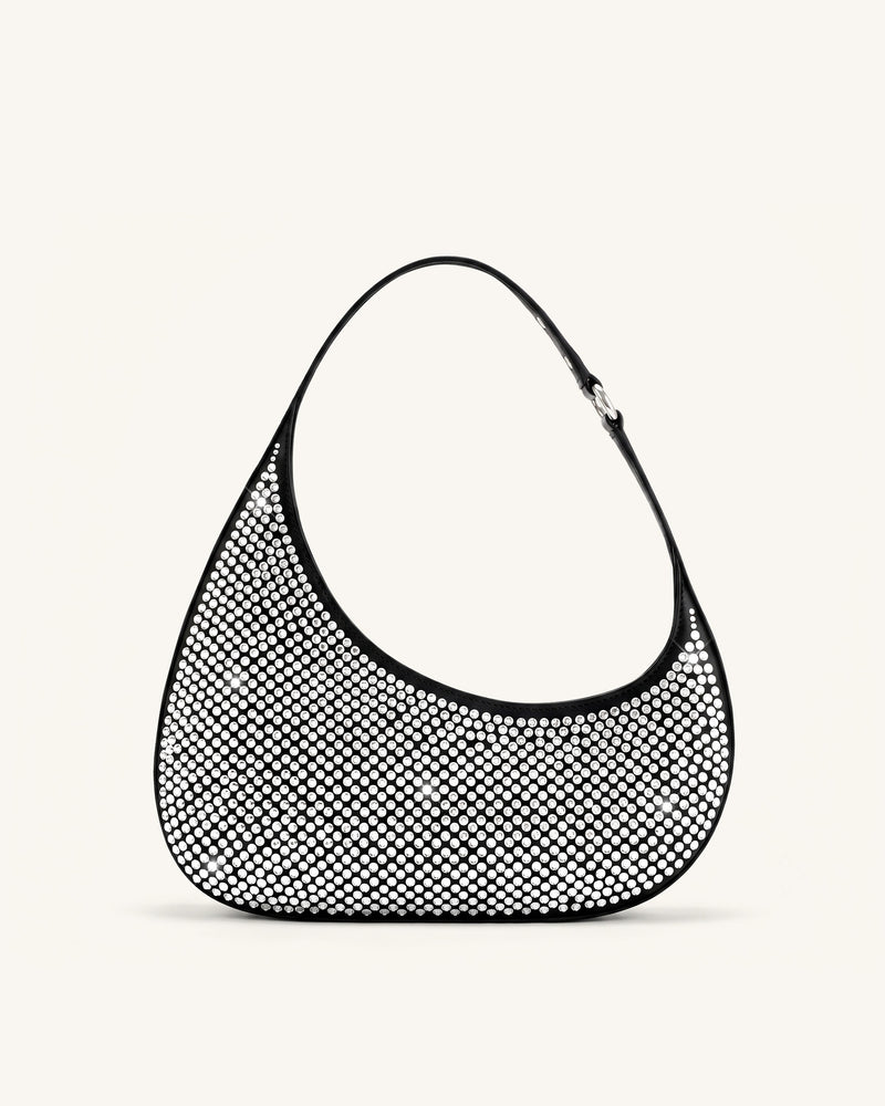 Harlee Artificial Crystal Shoulder Bag - Black