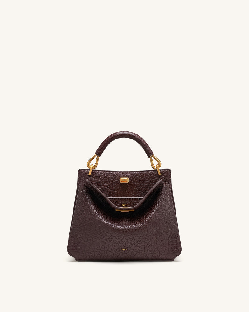 Lucia Elephant-Effect Top Handle Bag - Dark Brown