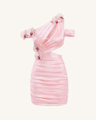 Orchid Embroidered Cutout Ruched Mini Dress - Blush Pink