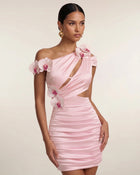Orchid Embroidered Cutout Ruched Mini Dress - Blush Pink