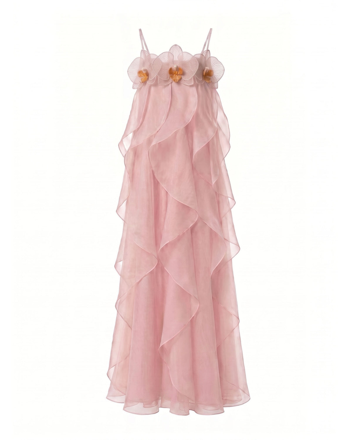 Orchid Embroidered Organza Maxi Dress - Blush Pink