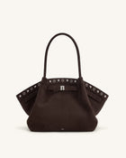 Hana Medium Faux Suede Tote Bag - Dark Chocolate Brown