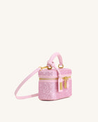 Cleo Artificial Crystal Box Shape Top Handle Bag - Pink
