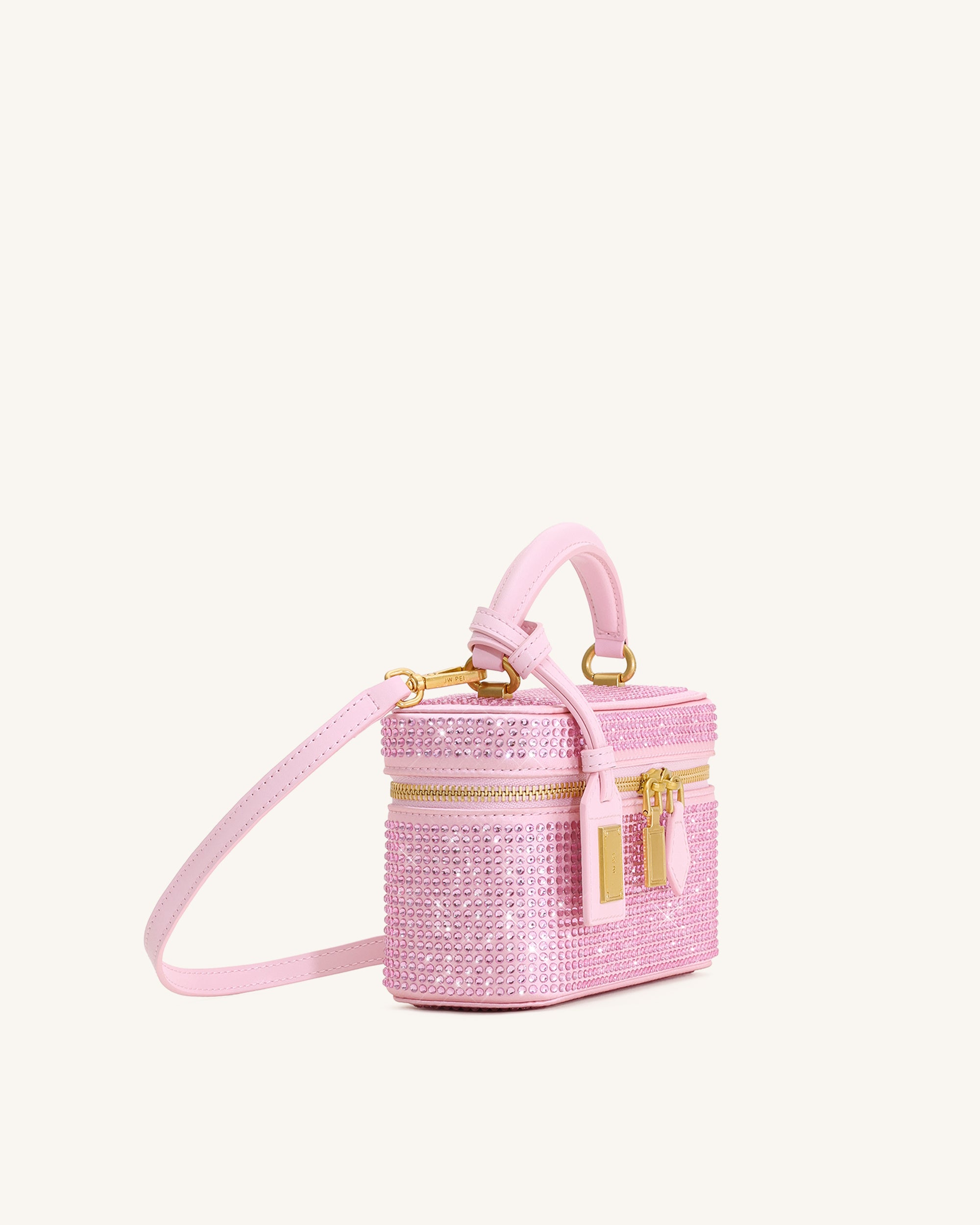 Cleo Artificial Crystal Box Shape Top Handle Bag - Pink