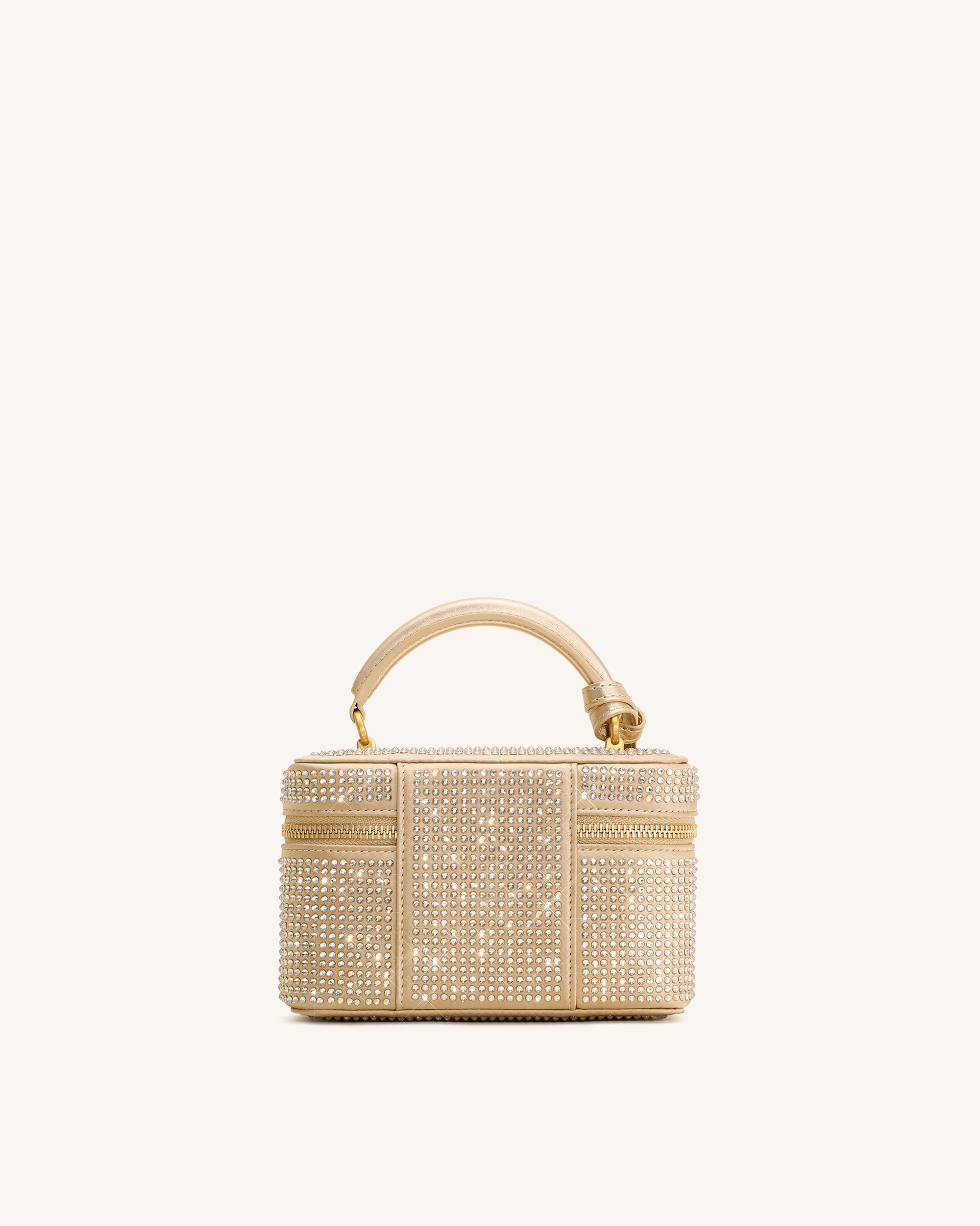 Cleo Artificial Crystal Box Shape Top Handle Bag - Champagne