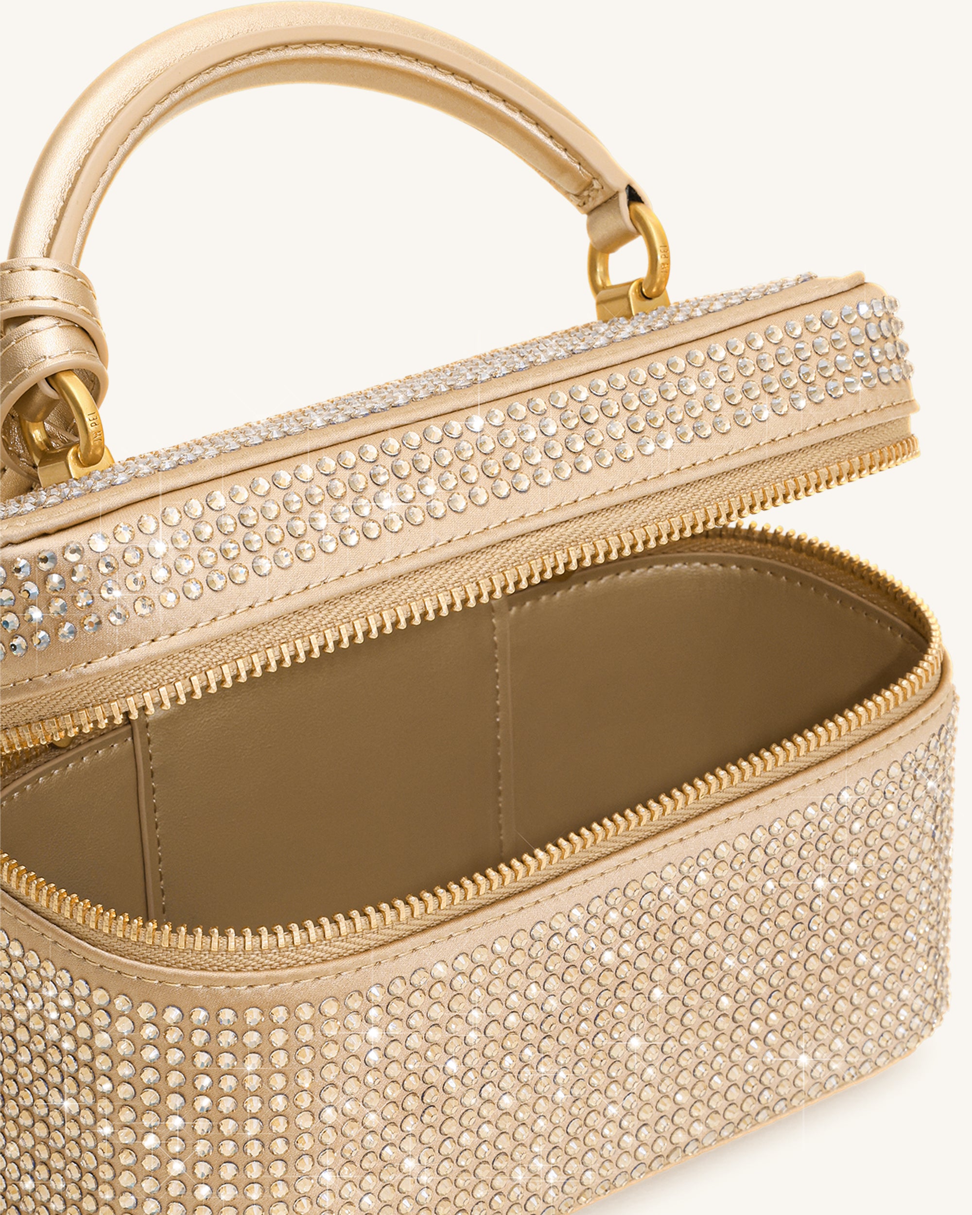 Cleo Artificial Crystal Box Shape Top Handle Bag - Champagne