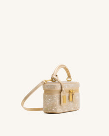 Cleo Artificial Crystal Box Shape Top Handle Bag - Champagne