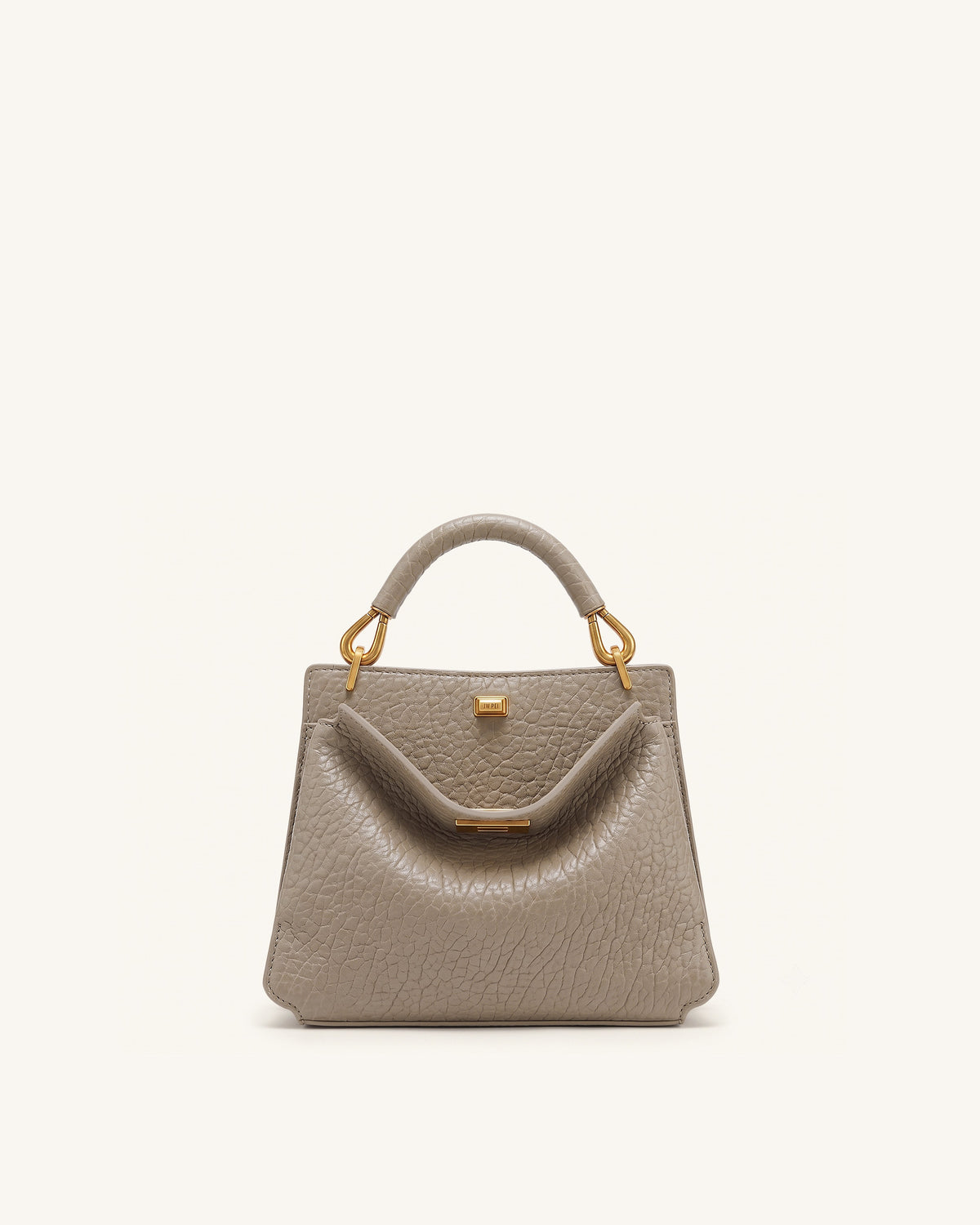 Lucia Elephant-Effect Top Handle Bag - Stone Gray