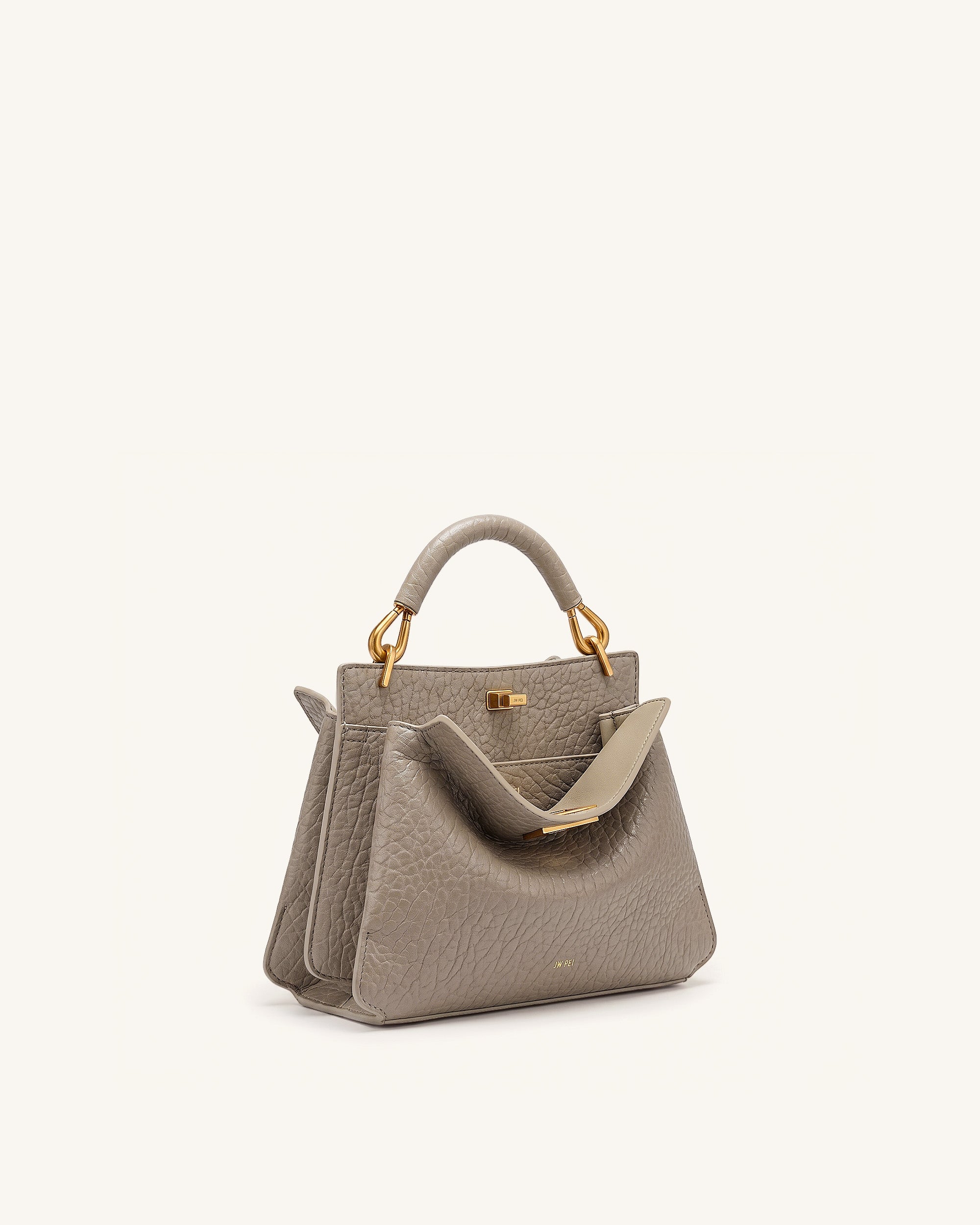 Lucia Elephant-Effect Top Handle Bag - Stone Gray