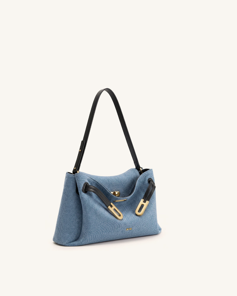 Rhea Double Buckle Shoulder Bag - Light Blue Denim