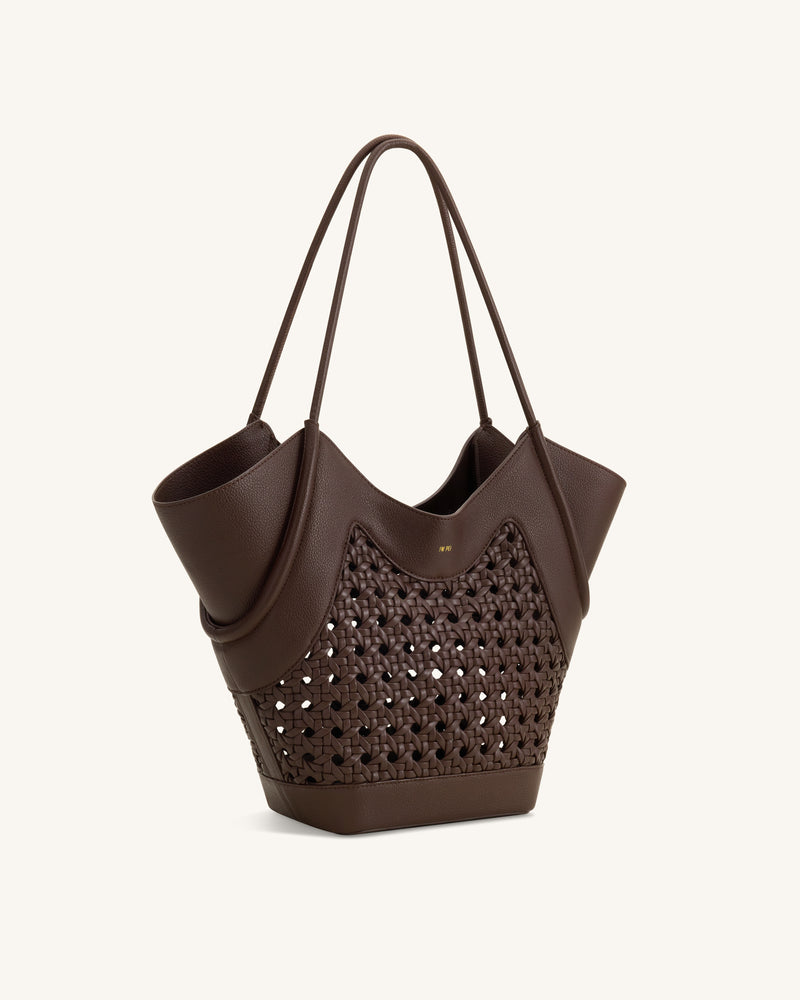 Maribel Woven Panel Tote Bag - Dark Brown