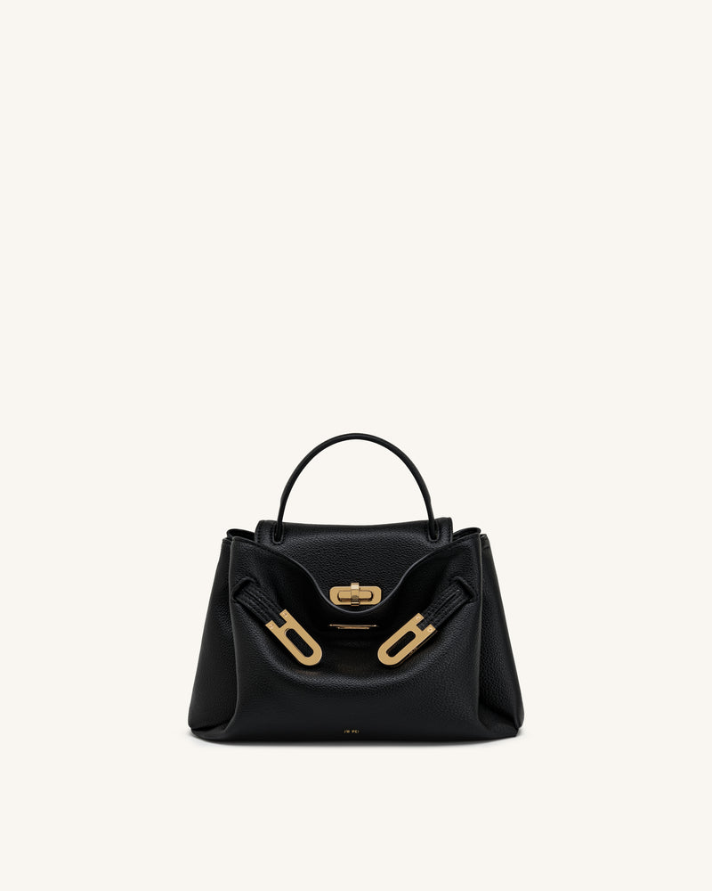Rhea Small Pebbled Double Buckle Shoulder Bag - Black