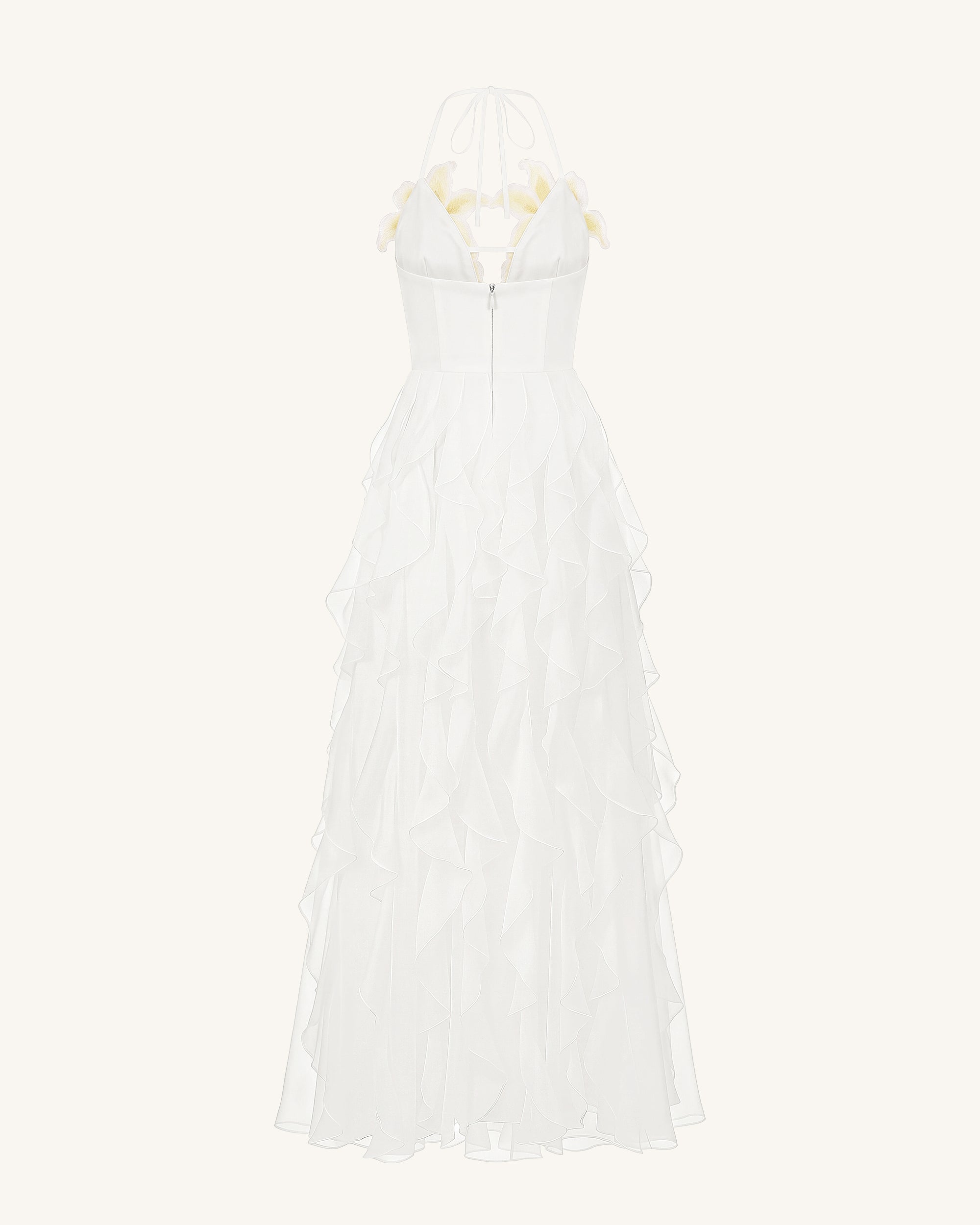 Lily-Embroidered Embroidered Halter Tiered Maxi Dress - White