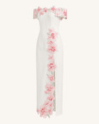Flower Embroidered Off-Shoulder Maxi Dress - Ivory