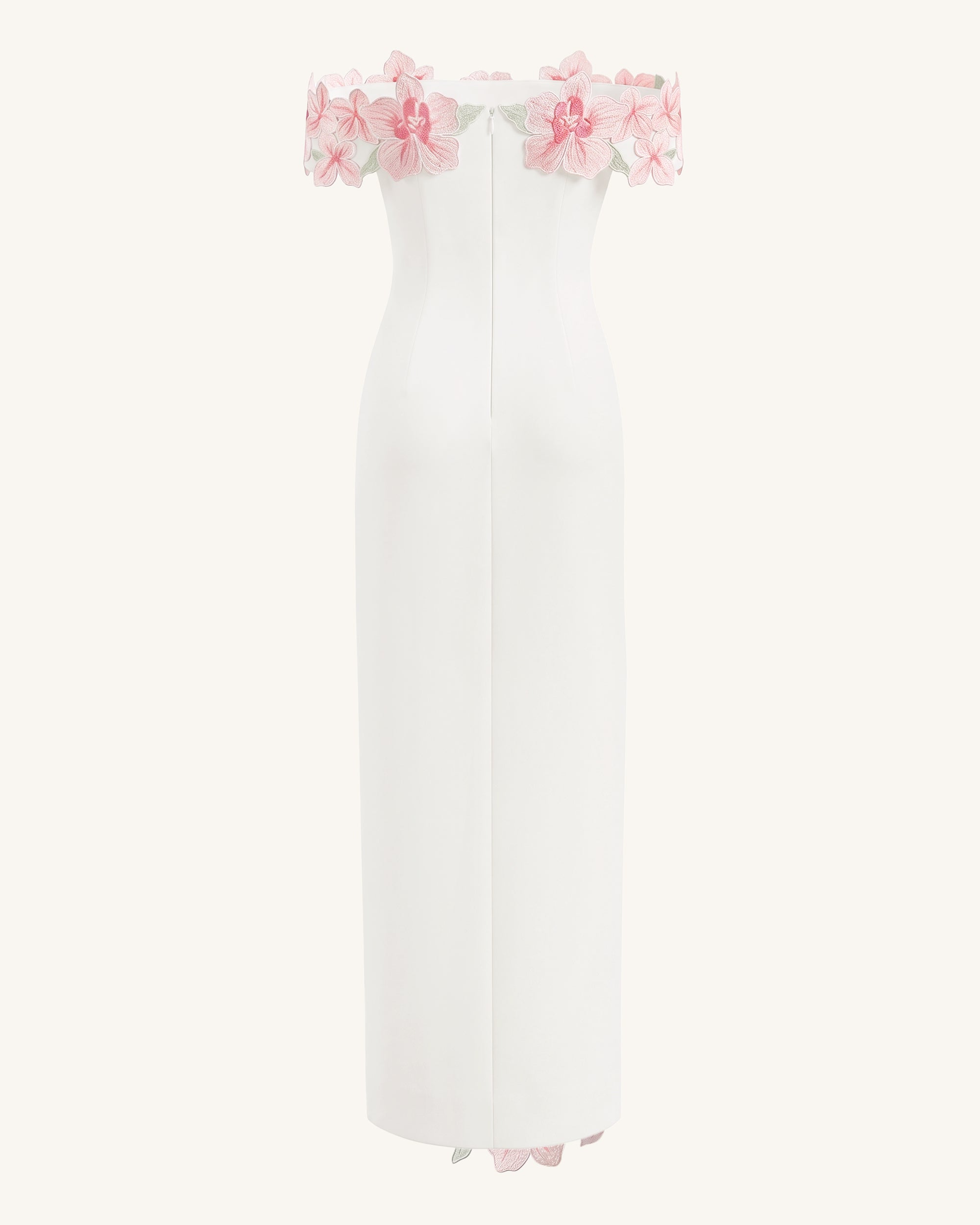 Flower Embroidered Off-Shoulder Maxi Dress - Ivory