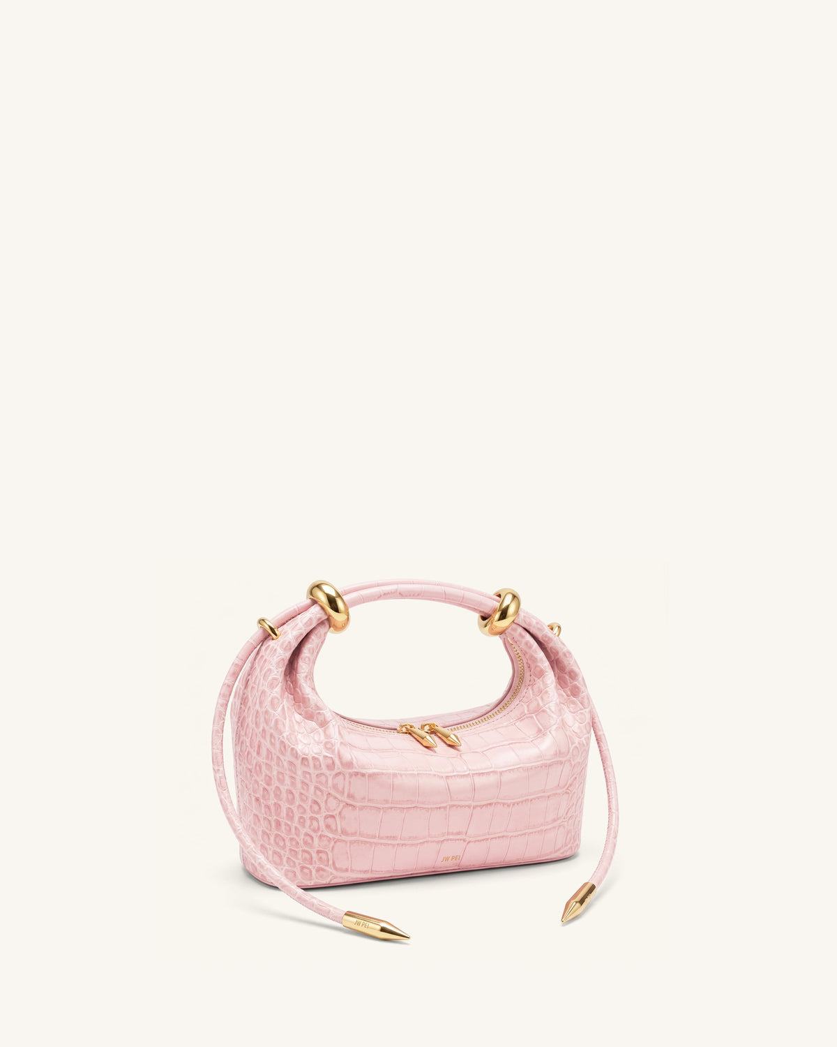 Ellie Metal Ring Embellished Top Handle Bag - Sakura Pink Croc