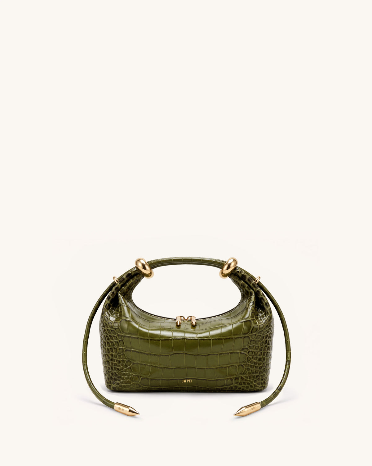Ellie Metal Ring Embellished Top Handle Bag - Olive Green Croc
