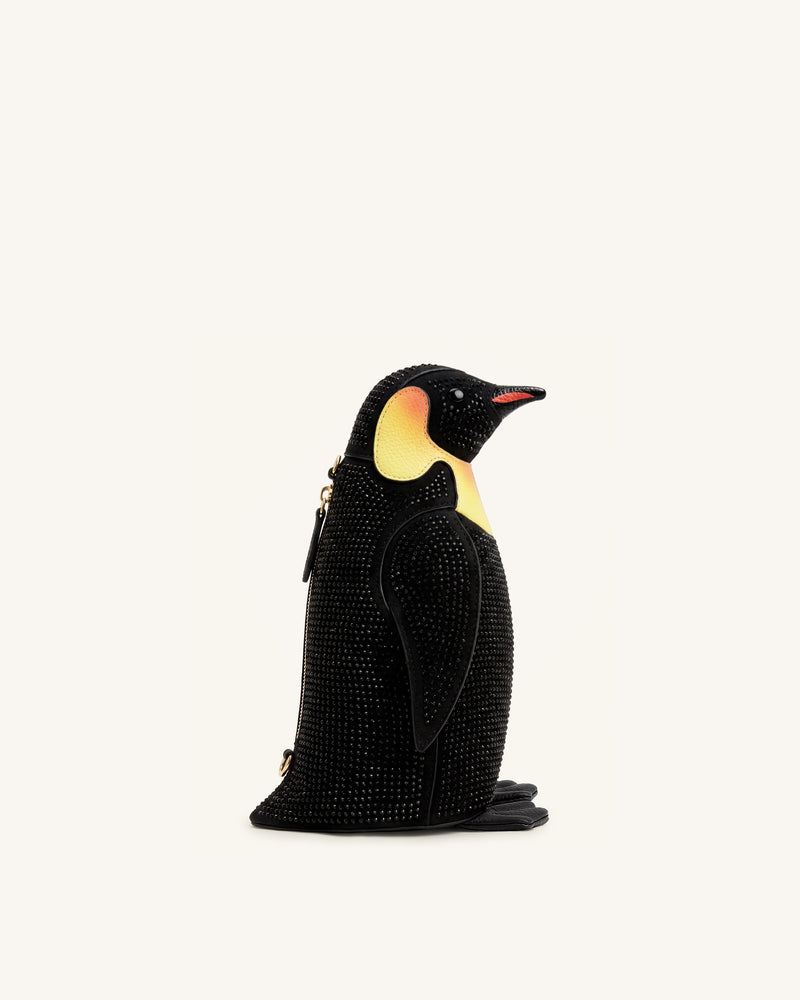 Pia Penguin Artificial Crystal Crossbody Bag - Black