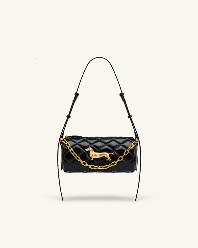 Lucienne Dachshund Quilted Chain Shoulder Bag - Black