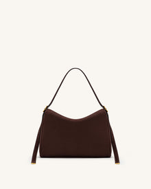 Elowen Faux Suede Flap Shoulder Bag - Dark Brown