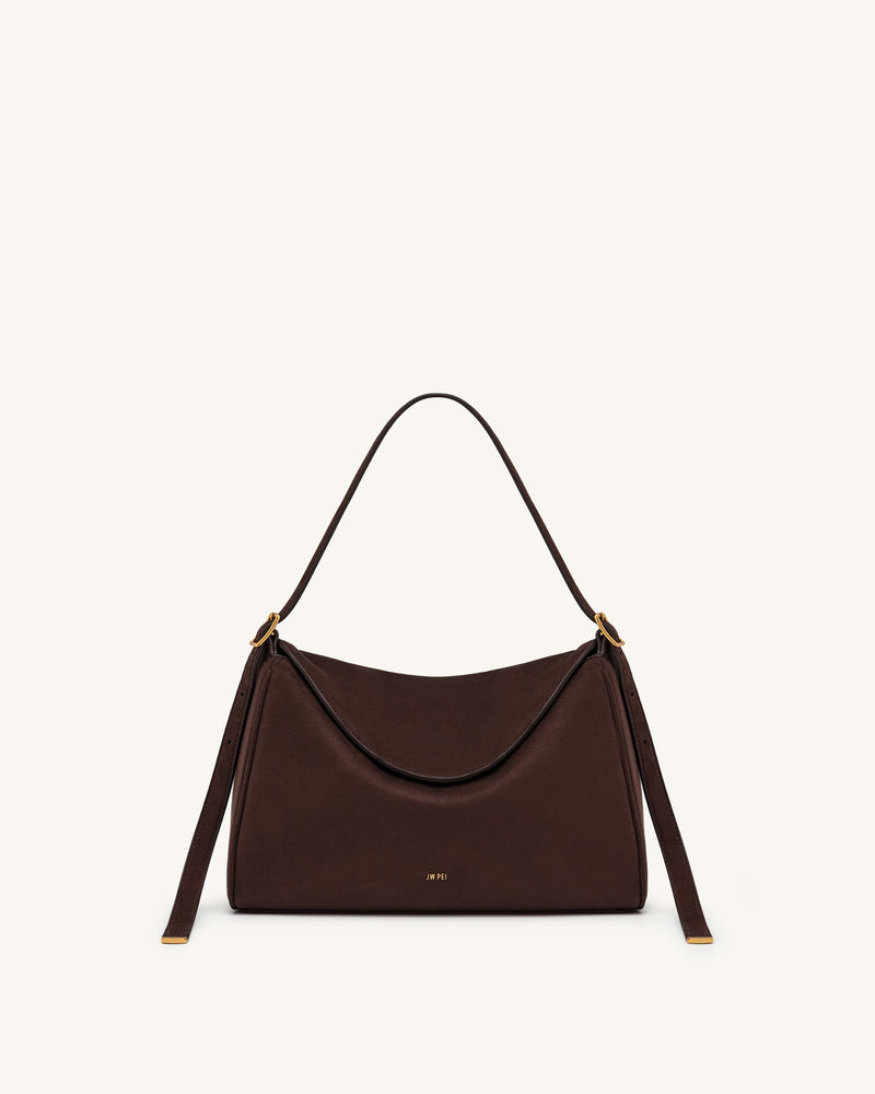 Elowen Faux Suede Flap Shoulder Bag - Dark Brown