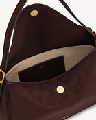Elowen Faux Suede Flap Shoulder Bag - Dark Brown