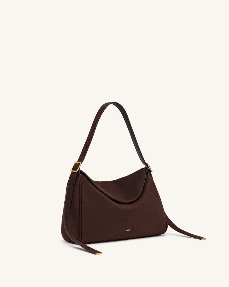 Elowen Faux Suede Flap Shoulder Bag - Dark Brown