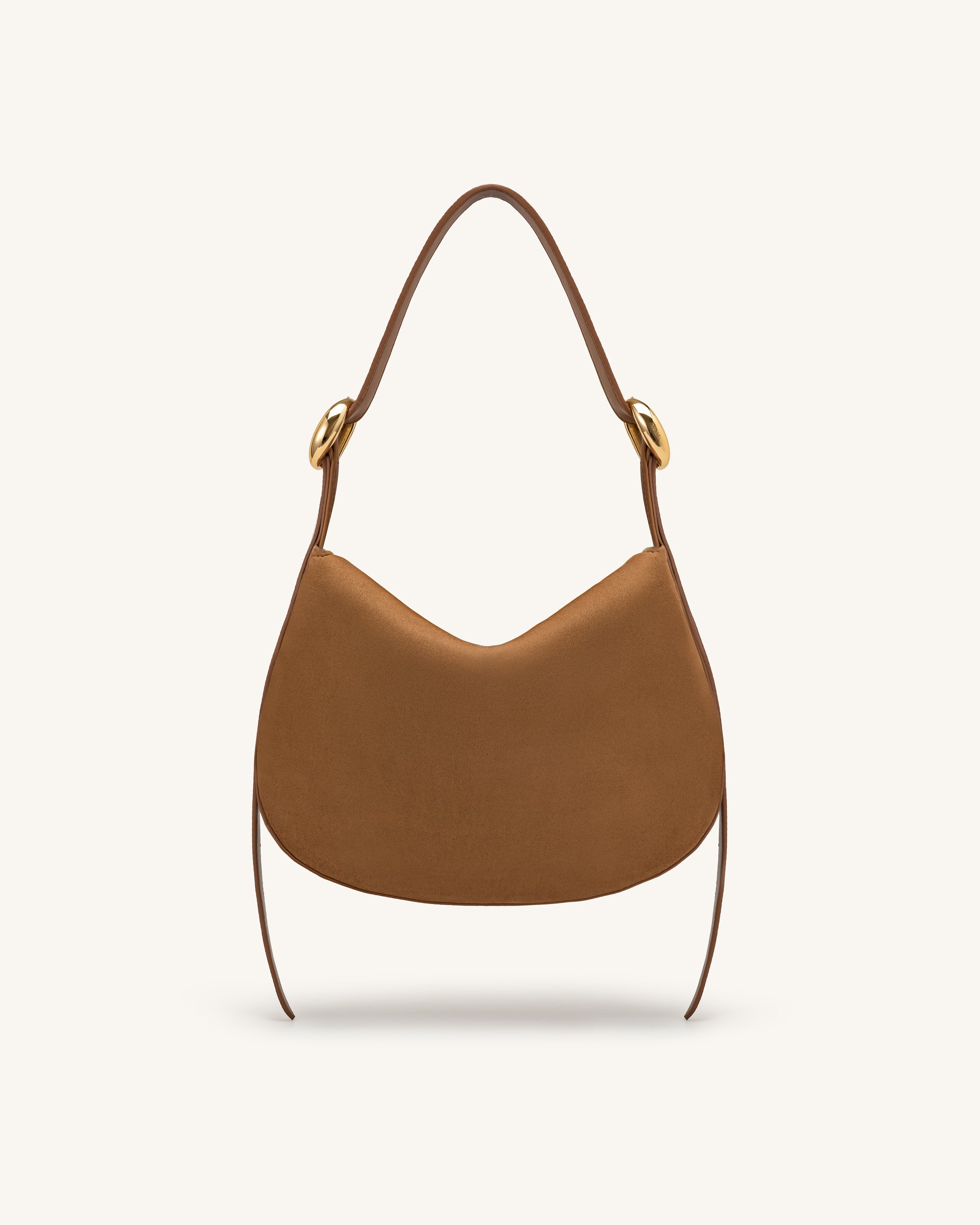 Avery Faux Suede Draped Hobo Bag - Camel