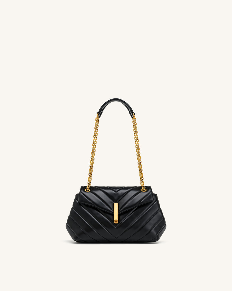 Valerie Quilted Chain Flap Shoulder Bag - Black