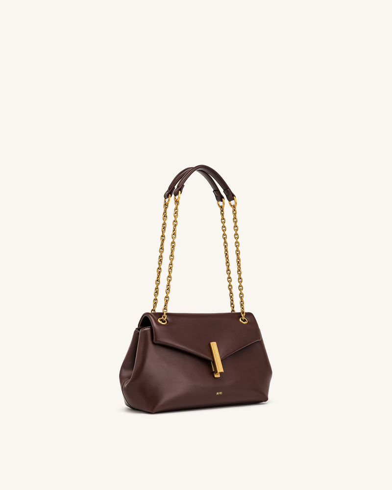 Valerie Chain Flap Shoulder Bag - Dark Brown