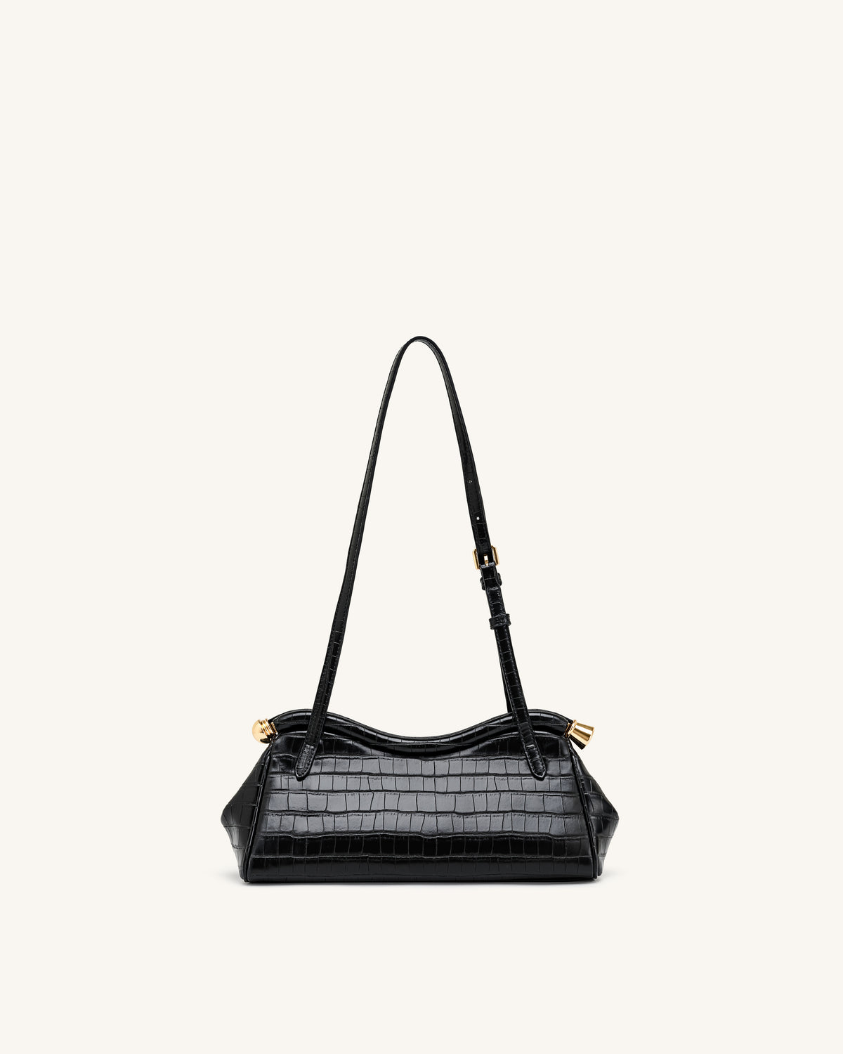 Naomi Curved Shoulder Bag - Black Croc