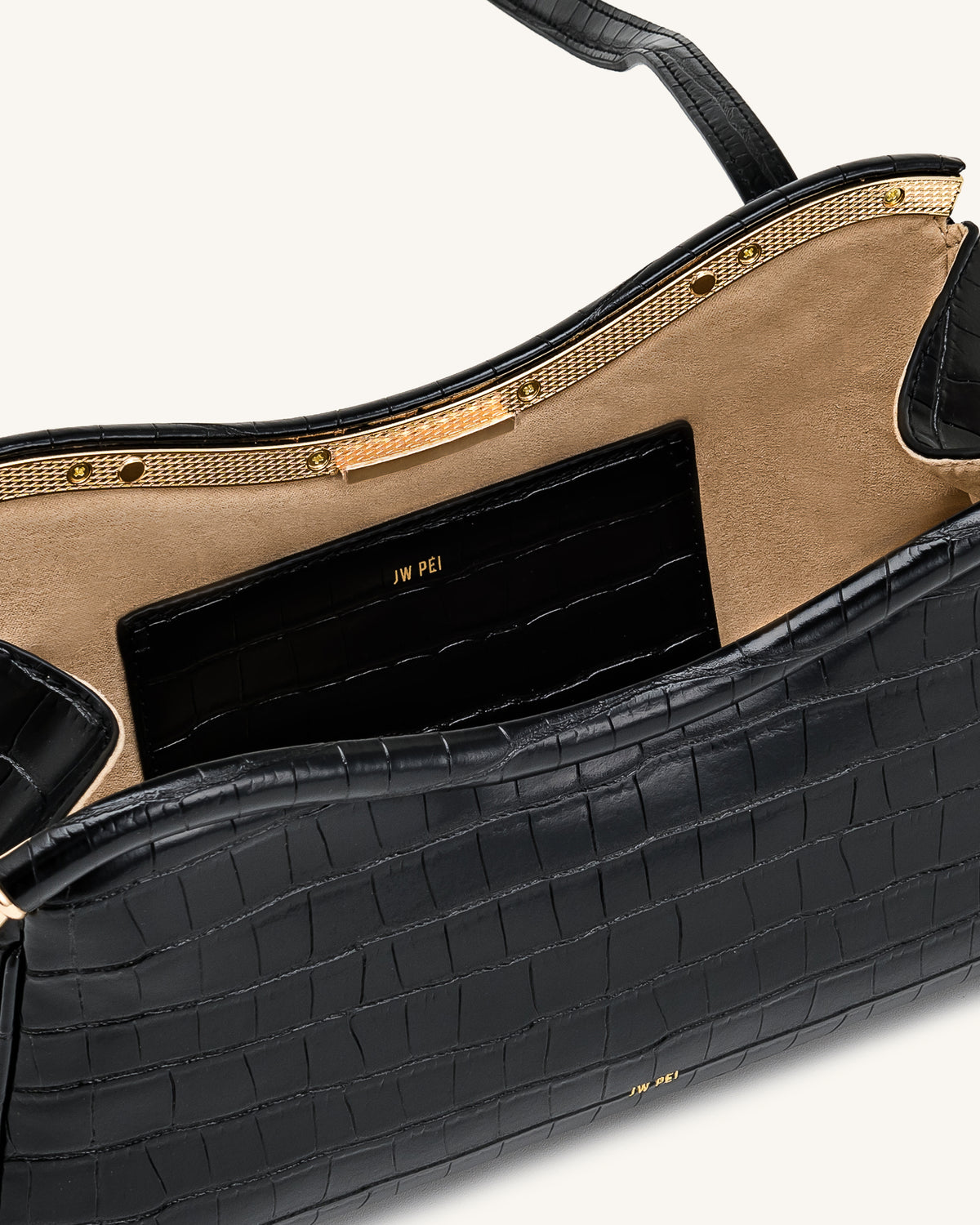 Naomi Curved Shoulder Bag - Black Croc