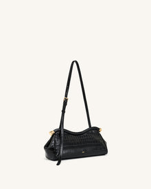 Naomi Curved Shoulder Bag - Black Croc